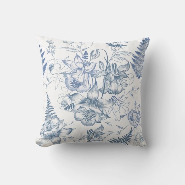 Indigo Botanical Sketch Cushion (Front)