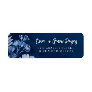 Indigo Botanical watercolor Script Address Label