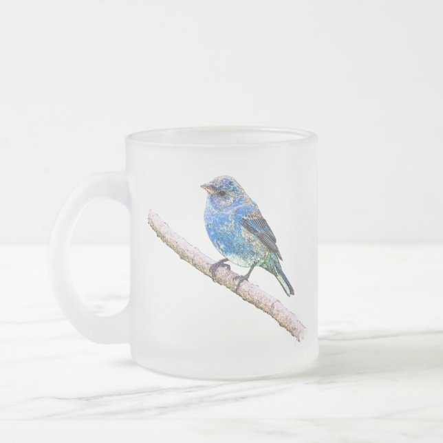 Indigo Bunting Image Frosted Glass Coffee Mug (Left)