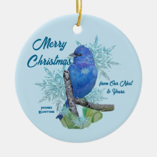 Indigo Bunting in the Snowflakes Ceramic Tree Decoration