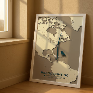 Indigo Bunting Migration Map – Minimalist Vintage  Poster