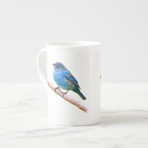 Indigo Bunting on Branch Design Bone China Mug