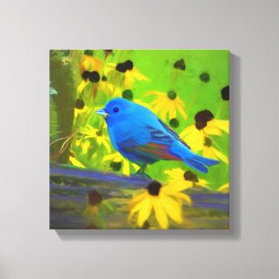 Indigo Bunting Painting - Original Bird Art Canvas Print