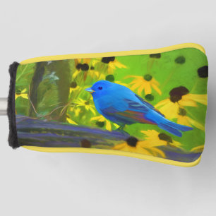 Indigo Bunting Painting - Original Bird Art Golf Head Cover