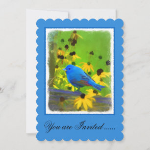 Indigo Bunting Painting - Original Bird Art Invitation