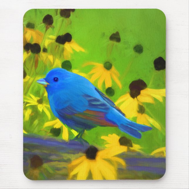Indigo Bunting Painting - Original Bird Art Mouse Mat (Front)