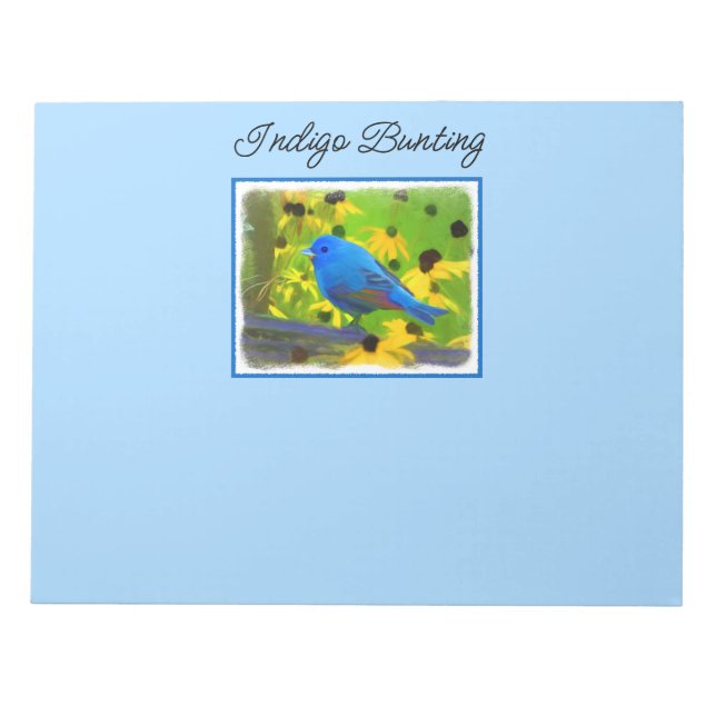 Indigo Bunting Painting - Original Bird Art Notepad (Front)