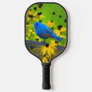 Indigo Bunting Painting - Original Bird Art Pickleball Paddle