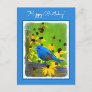 Indigo Bunting Painting - Original Bird Art Postcard