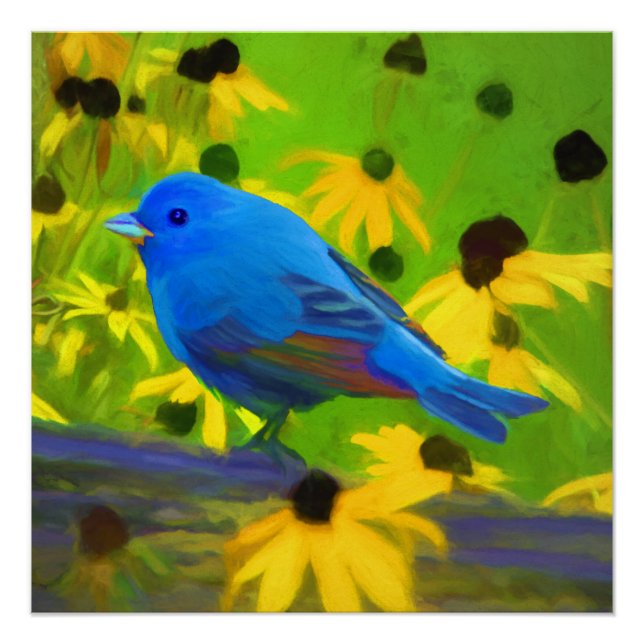 Indigo Bunting Painting - Original Bird Art Poster (Front)