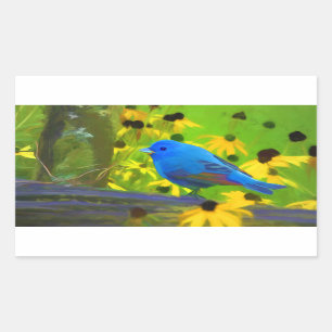 Indigo Bunting Painting - Original Bird Art Rectangular Sticker