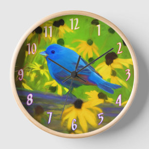 Indigo Bunting Painting - Original Wild Bird Art Clock