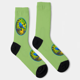 Indigo Bunting Painting - Original Wild Bird Art Socks