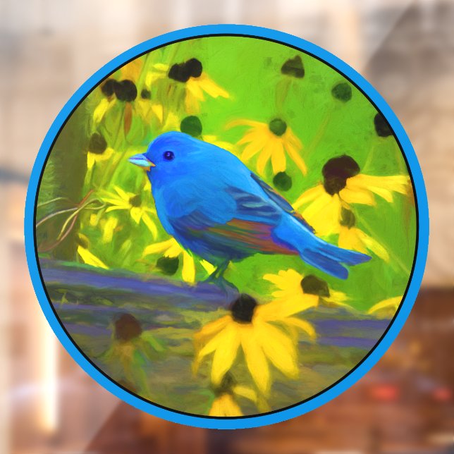 Indigo Bunting Painting - Original Wild Bird Art Window Cling (Sheet 2)