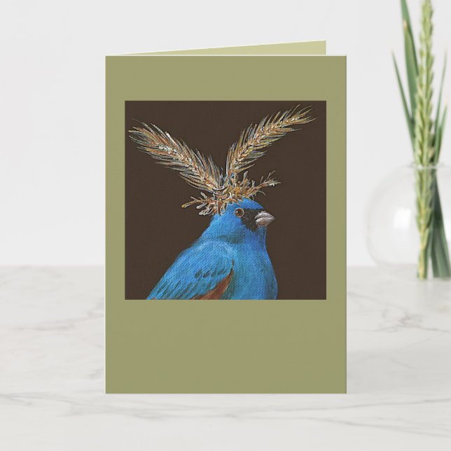 indigo bunting with meadow hat card (Front)