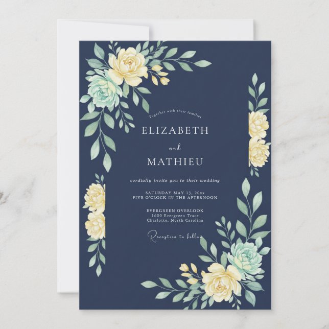 Indigo Butter Foliage Eucalyptus Wedding Invitation (Front)