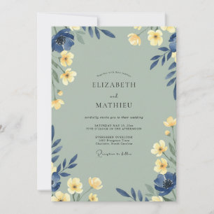 Indigo Buttercream Wildflower Wedding Invitation