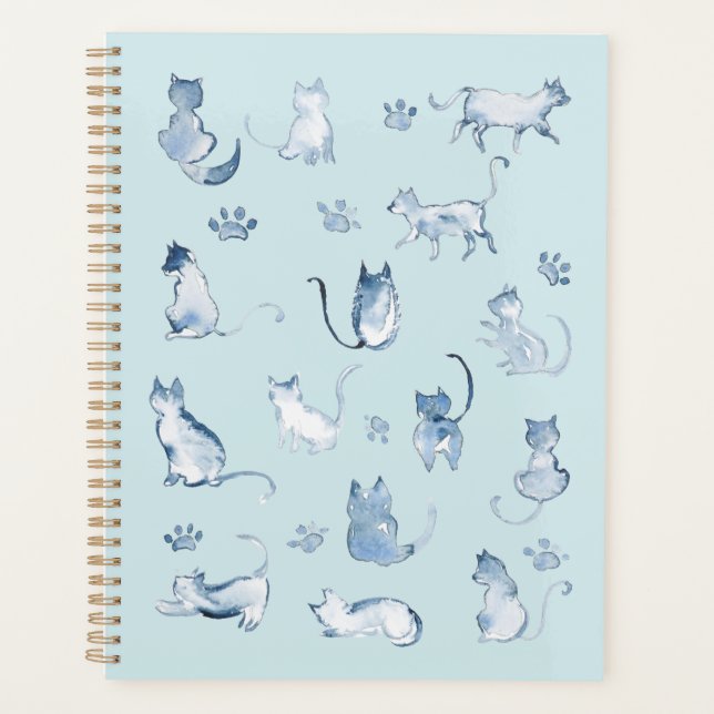 indigo cats watercolor pattern  planners  (Front)