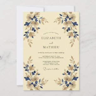 Indigo Champagne Foliage Dusty Eucalyptus Wedding Invitation