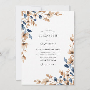 Indigo Champagne Foliage Eucalyptus Wedding Invitation