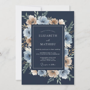 Indigo Champagne Petal Wedding Invitation