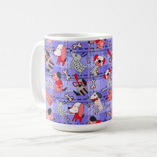 Indigo Checked Coffee Mug - Red / Black Dogs Print