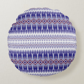 Indigo cloth with images of colourful flowers that round cushion