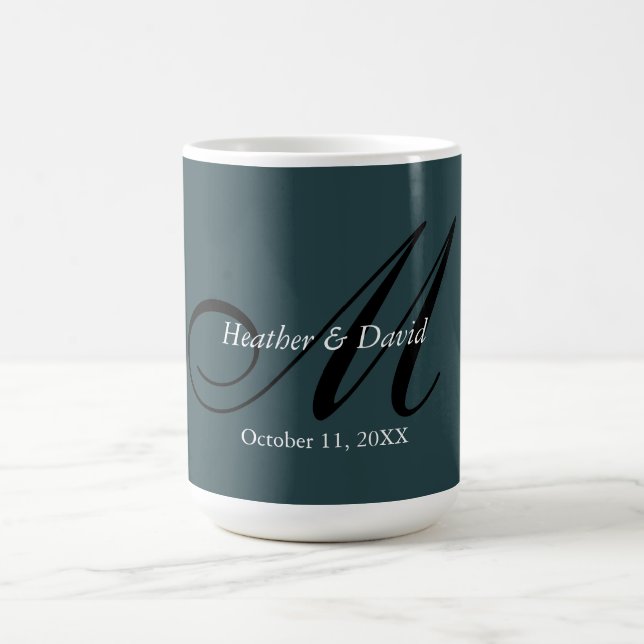 Indigo Colour Stylish Cute Monogram Wedding Coffee Mug (Center)