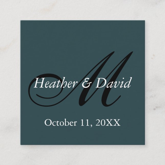 Indigo Colour Stylish Cute Monogram Wedding Enclosure Card (Front)