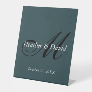 Indigo Colour Stylish Cute Monogram Wedding Pedestal Sign