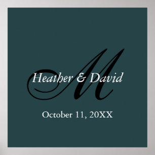 Indigo Colour Stylish Cute Monogram Wedding Poster