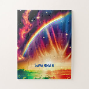 Indigo Cosmos Unleash Rainbow Vibrant Lit Skies Jigsaw Puzzle