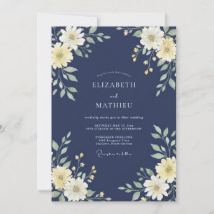 Indigo Cream Petal Wedding Invitation
