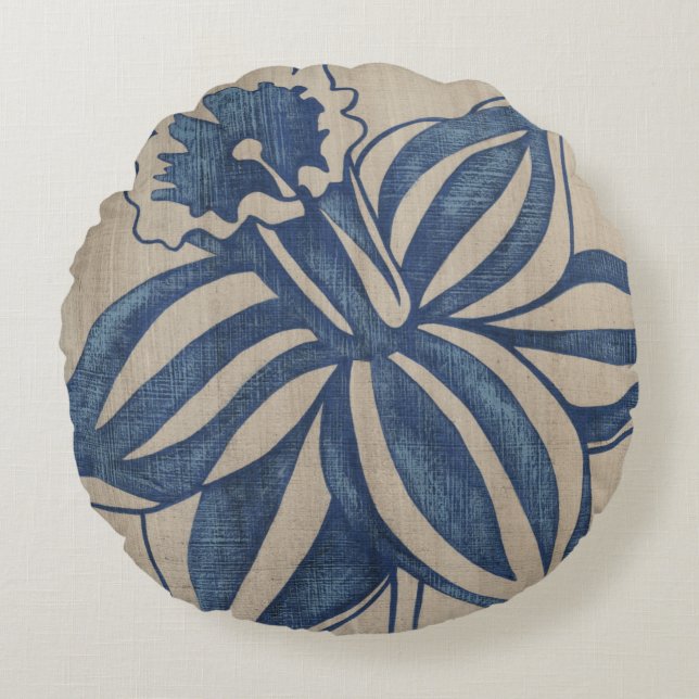 Indigo Daffodil Round Cushion (Front)