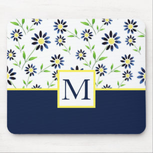 Indigo Daisy Pattern Mouse Mat