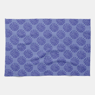 Indigo dark blue striped circle pattern on blue tea towel