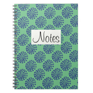 Indigo dark blue striped circle pattern on green notebook