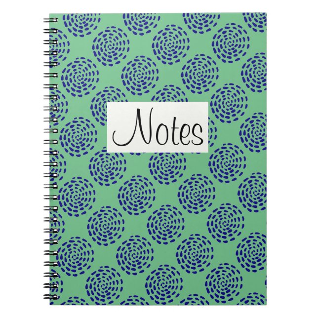 Indigo dark blue striped circle pattern on green notebook (Front)