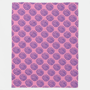 Indigo dark blue striped circle pattern on pink fleece blanket