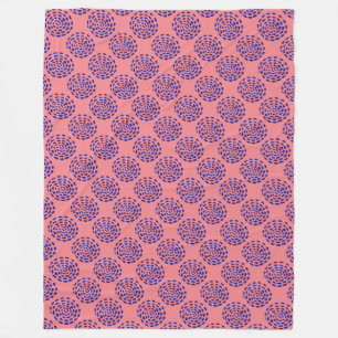 Indigo dark blue striped circle pattern on pink fleece blanket