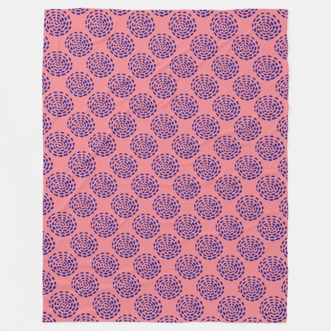 Indigo dark blue striped circle pattern on pink fleece blanket (Front)
