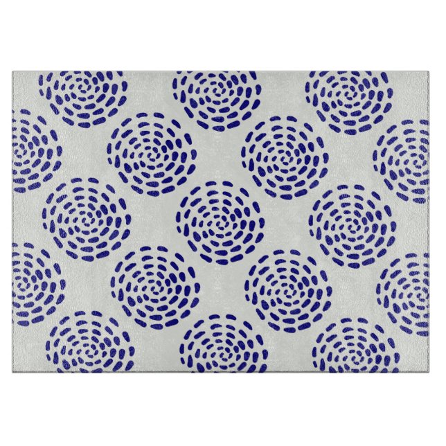 Indigo dark blue striped circle pattern on white cutting board (Front)