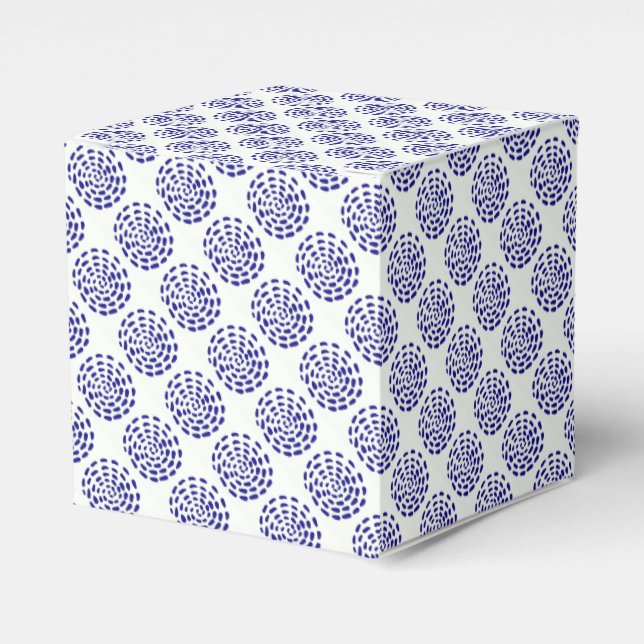 Indigo dark blue striped circle pattern on white favour box (Front Side)
