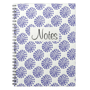 Indigo dark blue striped circle pattern on white notebook