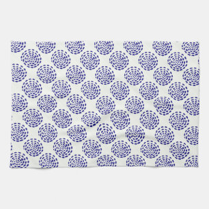 Indigo dark blue striped circle pattern on white tea towel