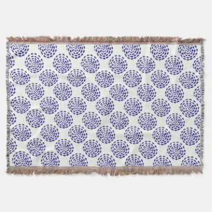 Indigo dark blue striped circle pattern on white throw blanket