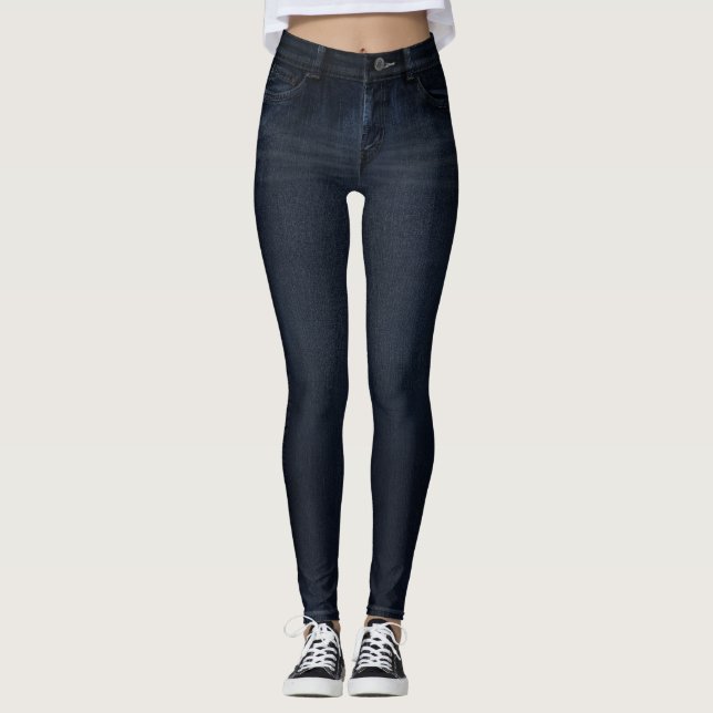 Indigo Dark Wash Jeans All-Over Printed Leggings (Front)