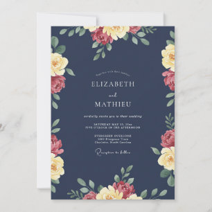 Indigo Deep Burgundy Petal Wedding Invitation