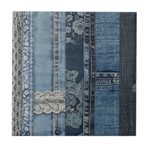 Indigo Denim Lace Stripe Pattern Tile