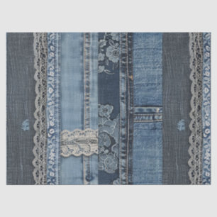 Indigo Denim Lace Stripe Pattern Tissue Paper